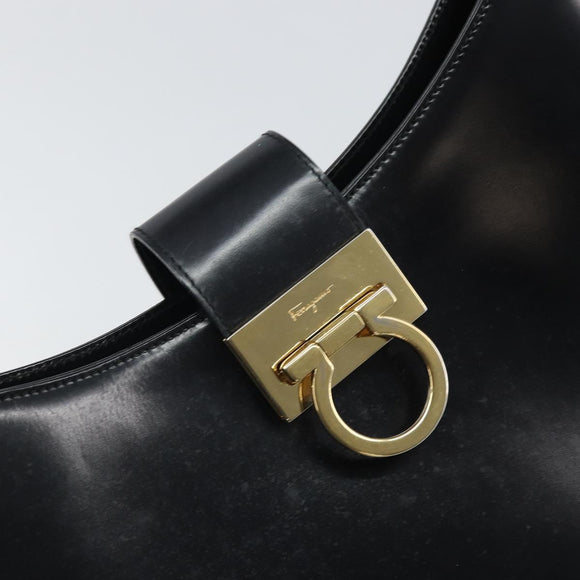 Salvatore Ferragamo Gancini Schultertasche Lackleder Gold Schwarz Auth 171642