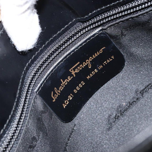 Salvatore Ferragamo Gancini Schultertasche Lackleder Gold Schwarz Auth 171642