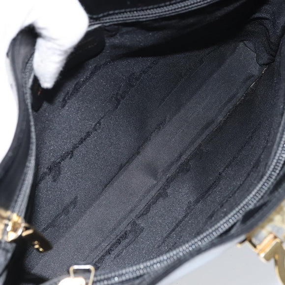 Salvatore Ferragamo Gancini Schultertasche Lackleder Gold Schwarz Auth 171642