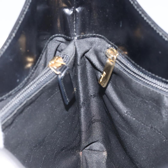 Salvatore Ferragamo Gancini Schultertasche Lackleder Gold Schwarz Auth 171642