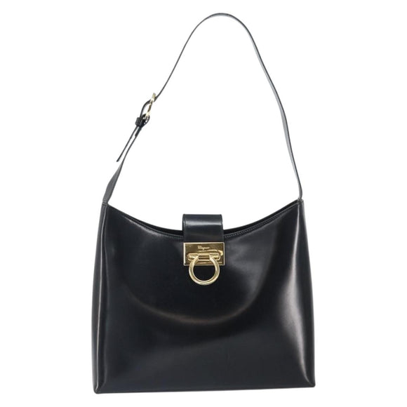 Salvatore Ferragamo Gancini Schultertasche Lackleder Gold Schwarz Auth 171642