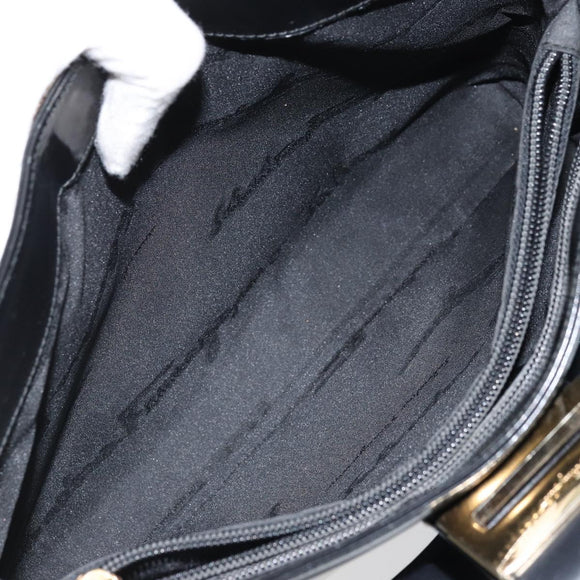 Salvatore Ferragamo Gancini Schultertasche Lackleder Gold Schwarz Auth 171642