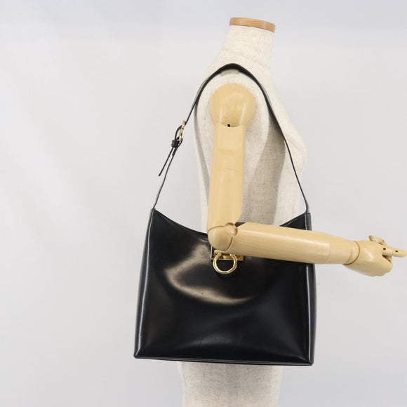 Salvatore Ferragamo Gancini Schultertasche Lackleder Gold Schwarz Auth 171642