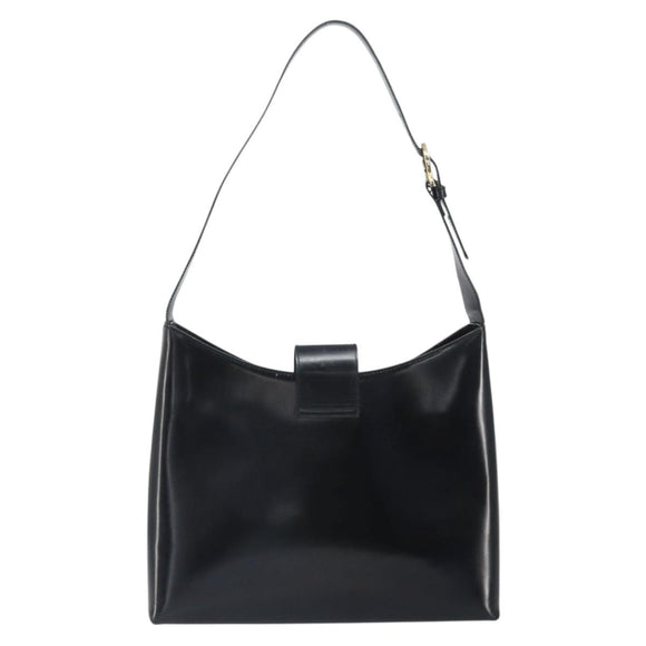 Salvatore Ferragamo Gancini Schultertasche Lackleder Gold Schwarz Auth 171642