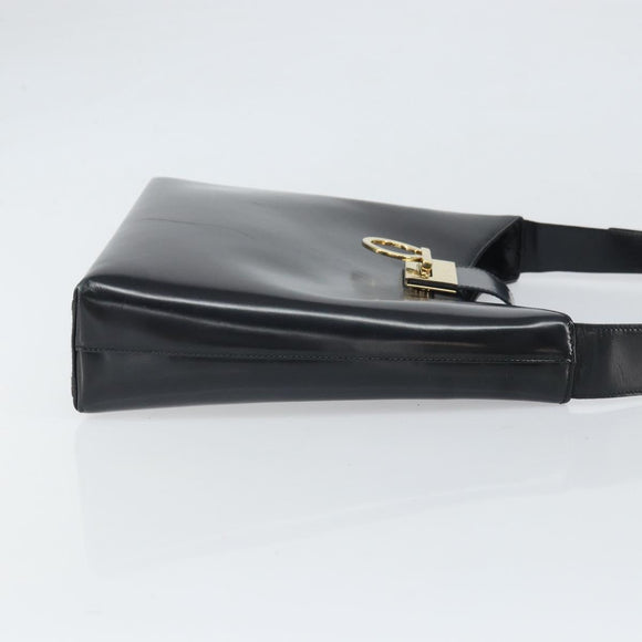 Salvatore Ferragamo Gancini Schultertasche Lackleder Gold Schwarz Auth 171642