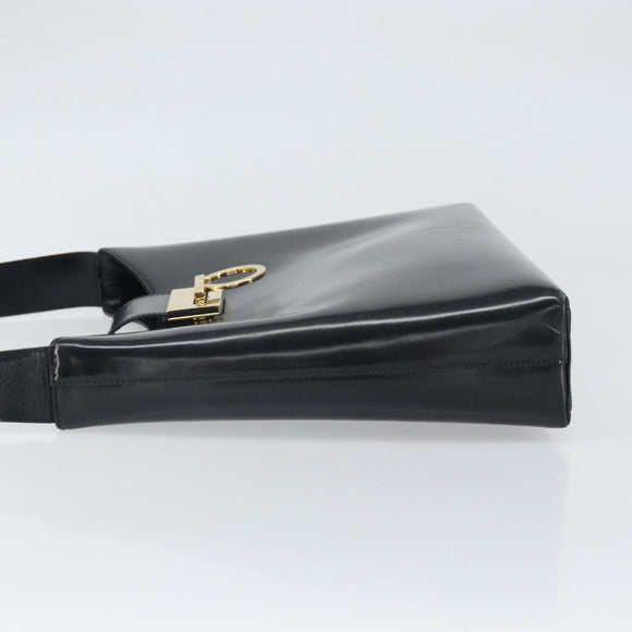 Salvatore Ferragamo Gancini Schultertasche Lackleder Gold Schwarz Auth 171642