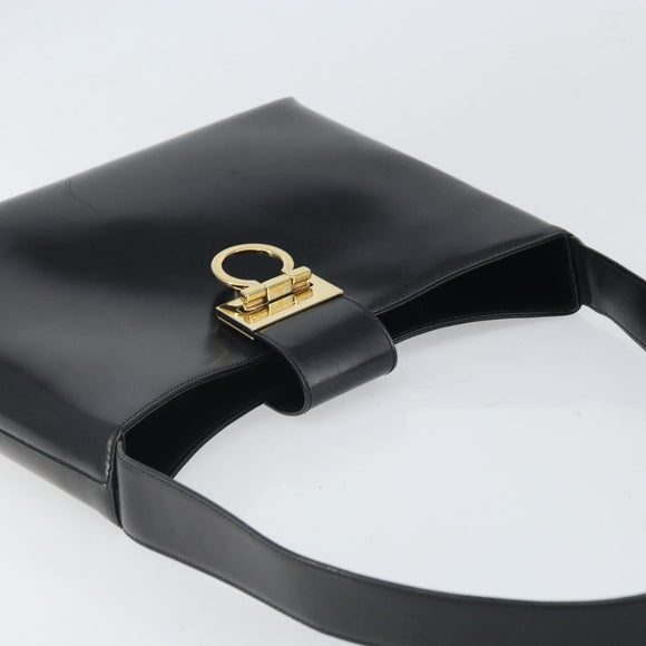 Salvatore Ferragamo Gancini Schultertasche Lackleder Gold Schwarz Auth 171642