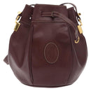CARTIER Must Line Purse Shoulder Bag Leather Bordeaux Gold Auth 171643-13