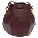 CARTIER Must Line Purse Shoulder Bag Leather Bordeaux Gold Auth 171643-2