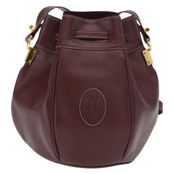 CARTIER Must Line Purse Shoulder Bag Leather Bordeaux Gold Auth 171643 - 0