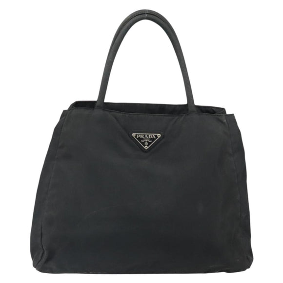 PRADA Hand Bag Nylon Black Silver Auth 171646