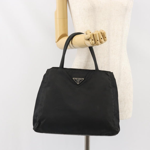 PRADA Hand Bag Nylon Black Silver Auth 171646
