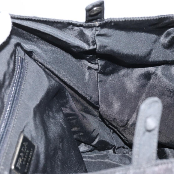 PRADA Hand Bag Nylon Black Silver Auth 171648