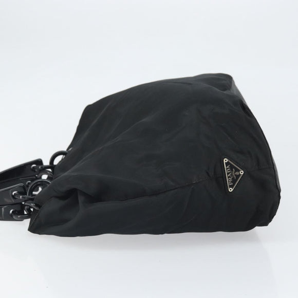 PRADA Hand Bag Nylon Black Silver Auth 171648