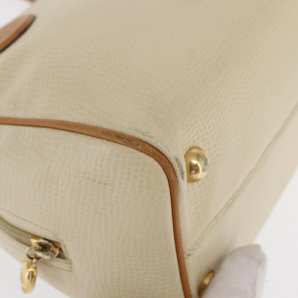 Christian Dior Hand Bag Leather Ivory Gold Auth 171650