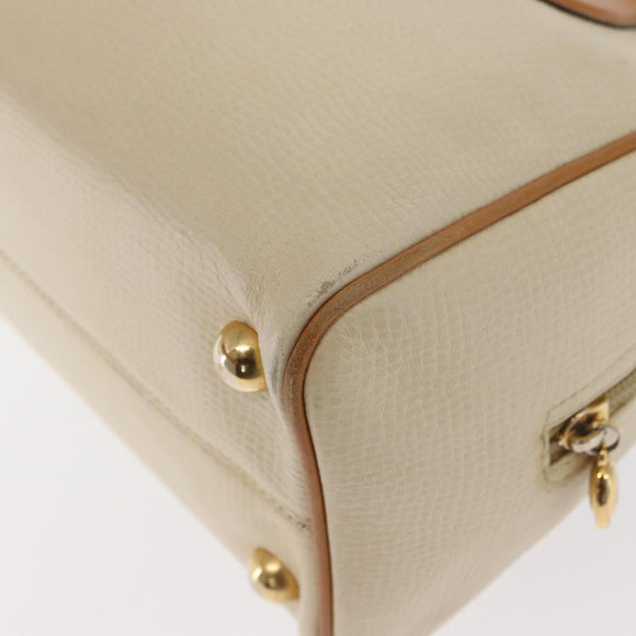 Christian Dior Hand Bag Leather Ivory Gold Auth 171650