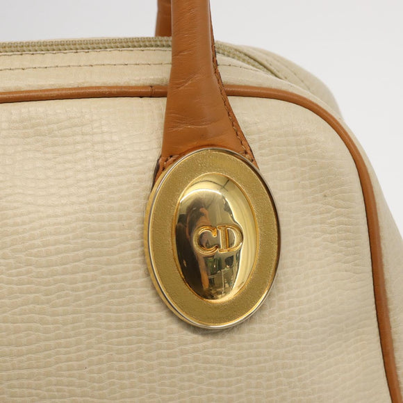 Christian Dior Hand Bag Leather Ivory Gold Auth 171650