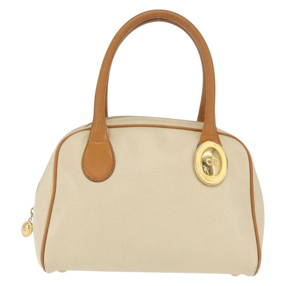Christian Dior Hand Bag Leather Ivory Gold Auth 171650