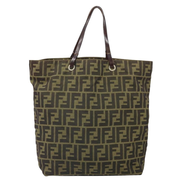 FENDI Zucca Canvas Hand Bag Black Brown Auth 171652