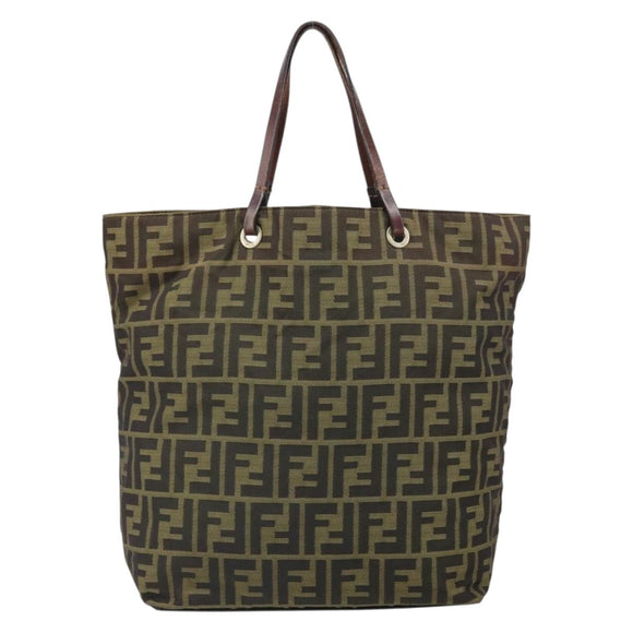 FENDI Zucca Canvas Hand Bag Black Brown Auth 171652