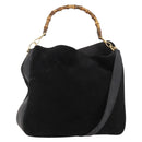 GUCCI Bamboo Shoulder Bag Suede 2way Black Gold 001 2058 1577 Auth 171654-1