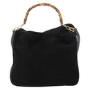 GUCCI Bamboo Shoulder Bag Suede 2way Black Gold 001 2058 1577 Auth 171654-13