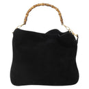 GUCCI Bamboo Shoulder Bag Suede 2way Black Gold 001 2058 1577 Auth 171654-2