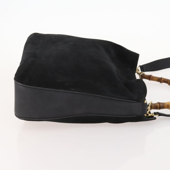 GUCCI Bamboo Shoulder Bag Suede 2way Black Gold 001 2058 1577 Auth 171654