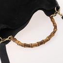 GUCCI Bamboo Shoulder Bag Suede 2way Black Gold 001 2058 1577 Auth 171654-8