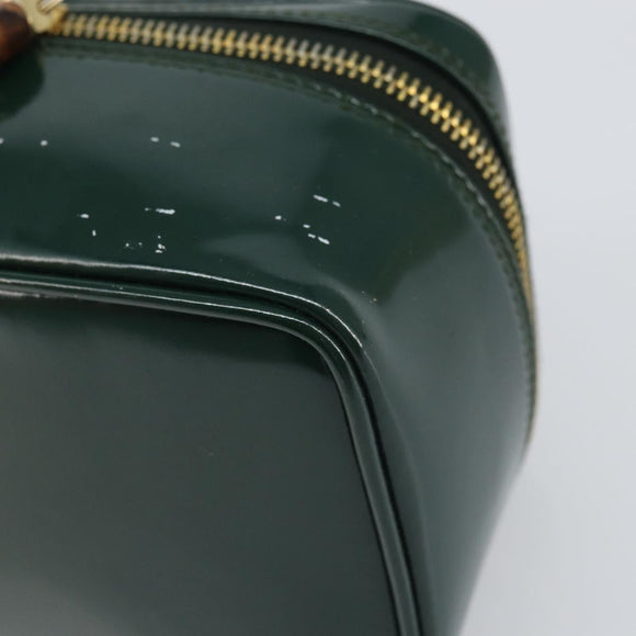 GUCCI Bamboo Vanity Pouch Lakleer Groen Goud 032 1956 0151 Auth 171655