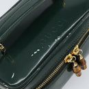 GUCCI Bamboo Vanity Pouch Lakleer Groen Goud 032 1956 0151 Auth 171655-15