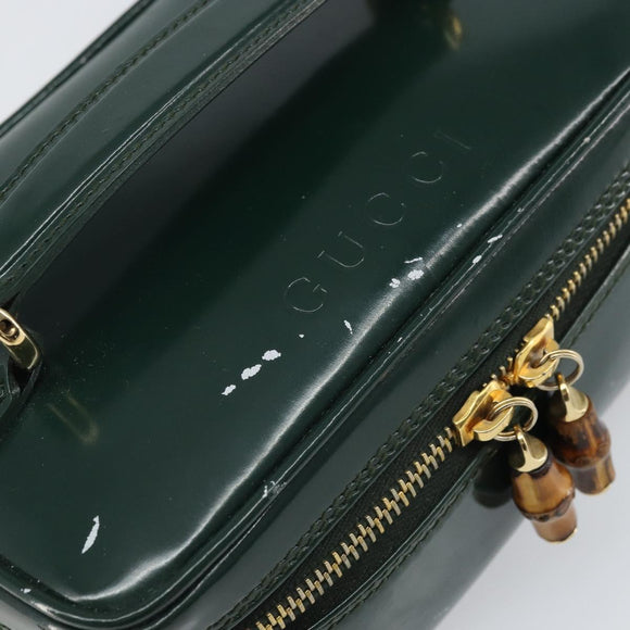 GUCCI Bamboo Vanity Pouch Lakleer Groen Goud 032 1956 0151 Auth 171655