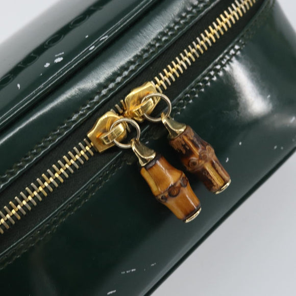 GUCCI Bamboo Vanity Pouch Lakleer Groen Goud 032 1956 0151 Auth 171655