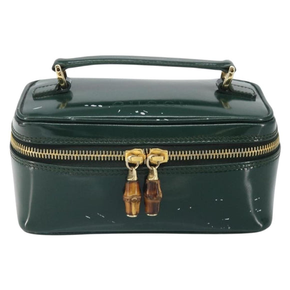 GUCCI Bamboo Vanity Pouch Lakleer Groen Goud 032 1956 0151 Auth 171655