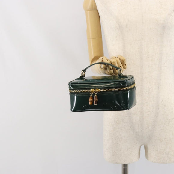GUCCI Bamboo Vanity Pouch Lakleer Groen Goud 032 1956 0151 Auth 171655
