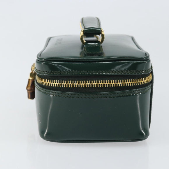 GUCCI Bamboo Vanity Pouch Lakleer Groen Goud 032 1956 0151 Auth 171655