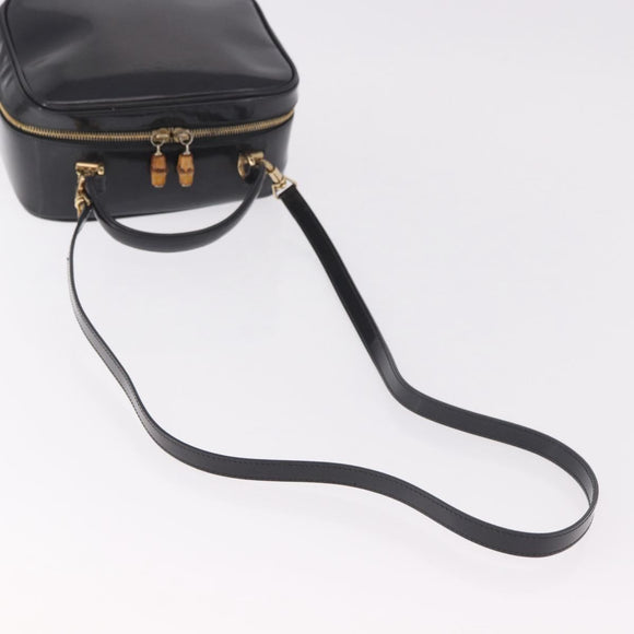 GUCCI Bamboo Hand Bag Patent leather 2way Brown Gold Auth 171657
