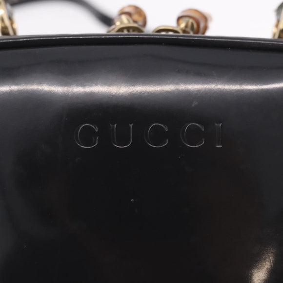 GUCCI Bamboo Hand Bag Patent leather 2way Brown Gold Auth 171657