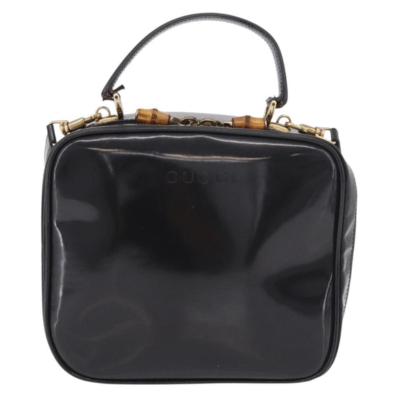 GUCCI Bamboo Hand Bag Patent leather 2way Brown Gold Auth 171657