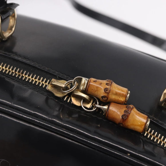 GUCCI Bamboo Hand Bag Patent leather 2way Brown Gold Auth 171657
