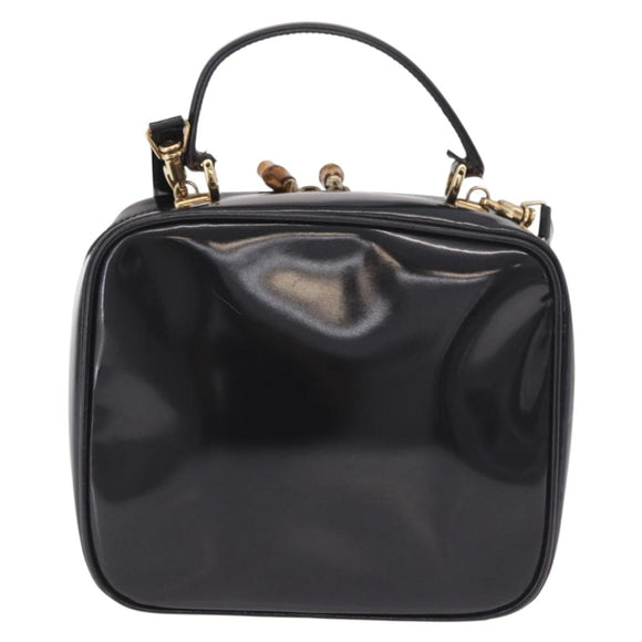 GUCCI Bamboo Hand Bag Patent leather 2way Brown Gold Auth 171657