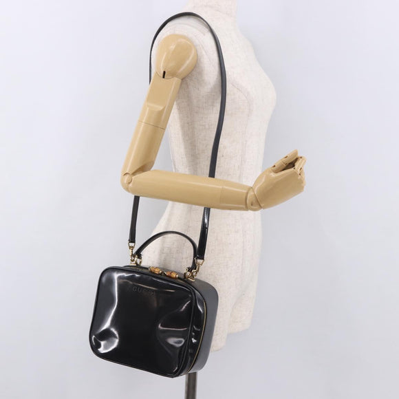GUCCI Bamboo Hand Bag Patent leather 2way Brown Gold Auth 171657