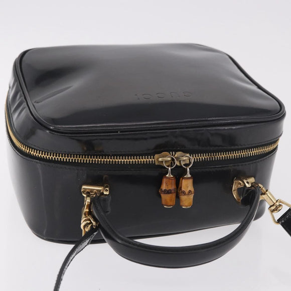 GUCCI Bamboo Hand Bag Patent leather 2way Brown Gold Auth 171657