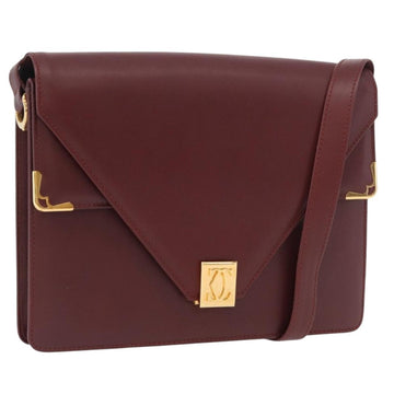 CARTIER Must Line Shoulder Bag Leather Bordeaux Gold Auth 171661A