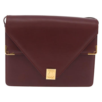 CARTIER Must Line Shoulder Bag Leather Bordeaux Gold Auth 171661A - 0