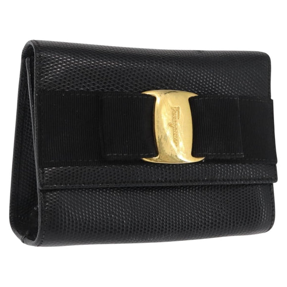 Salvatore Ferragamo Vara Ribbon Shoulder Bag Leather Gold Black Auth 171668