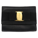 Salvatore Ferragamo Vara Ribbon Shoulder Bag Leather Gold Black Auth 171668-2