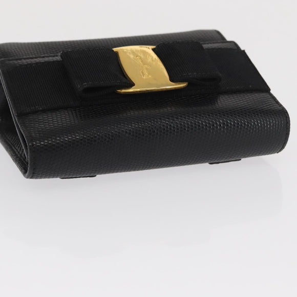 Salvatore Ferragamo Vara Ribbon Shoulder Bag Leather Gold Black Auth 171668