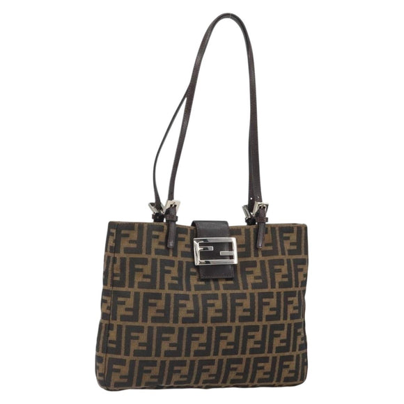 FENDI Zucca Canvas Tote Bag Black Brown Auth 171785V