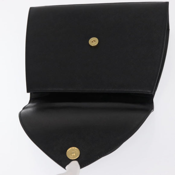 SAINT LAURENT Hand Bag Leather Black Gold Auth 171793V